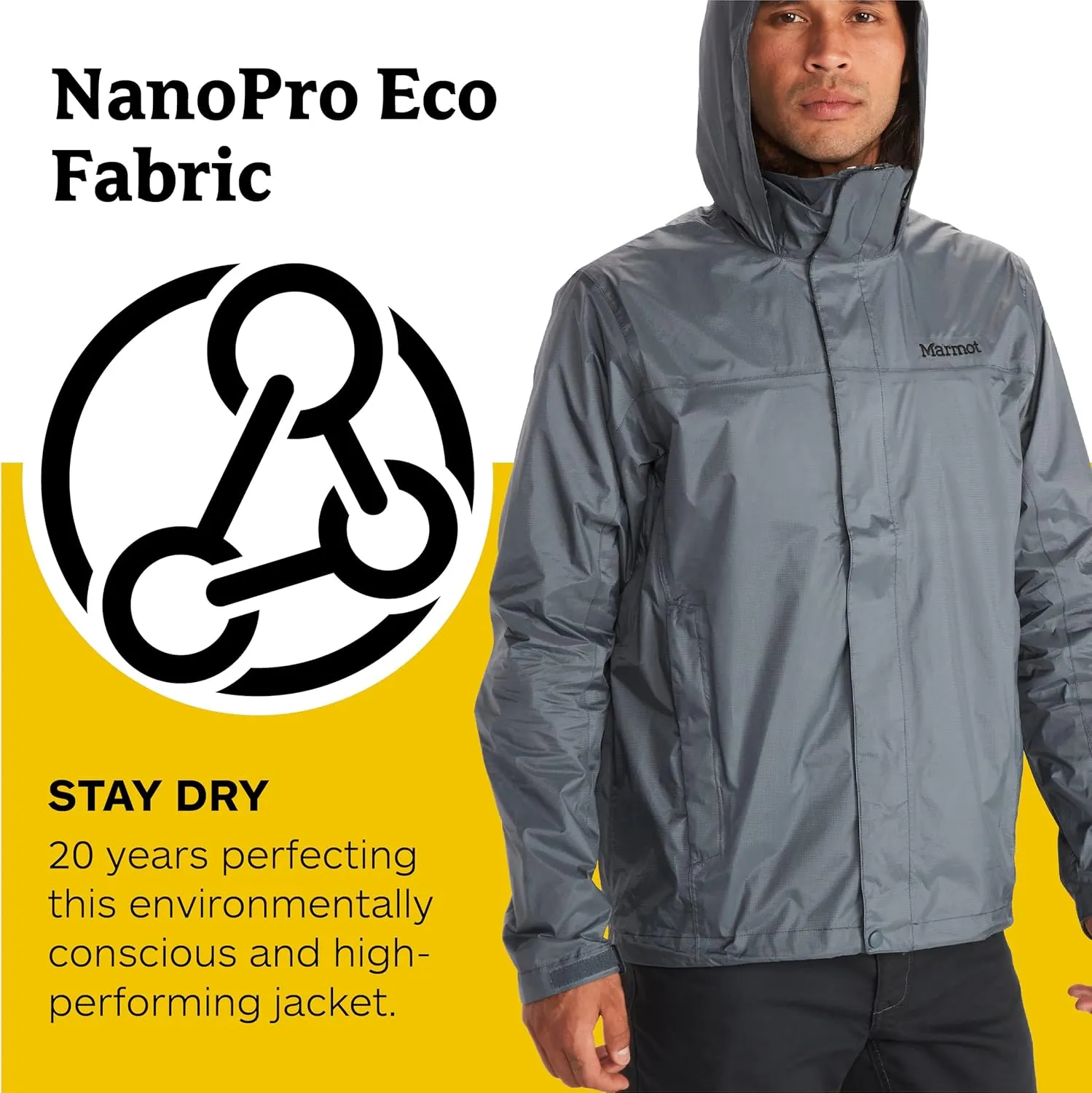 MARMOT Men's Precip Eco Waterproof Rain Jacket - 100% Recycled, Breathable, Lightweight, Packable Raincoat