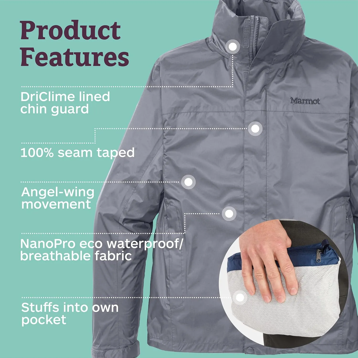 MARMOT Men's Precip Eco Waterproof Rain Jacket - 100% Recycled, Breathable, Lightweight, Packable Raincoat
