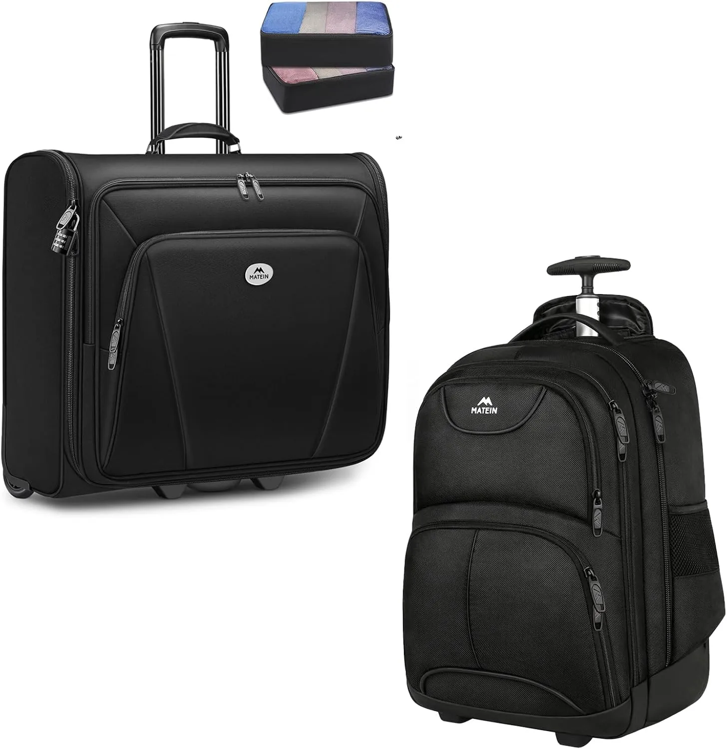 MATEIN Rolling Garment Bag with 2 Packing Cubes, Large Check-in Travel Garment Bags with 17.3 Inch Laptop Compartment, Wrinkle Free Wheeled Business Softside Suitcase Luggage for Men and Women, Black