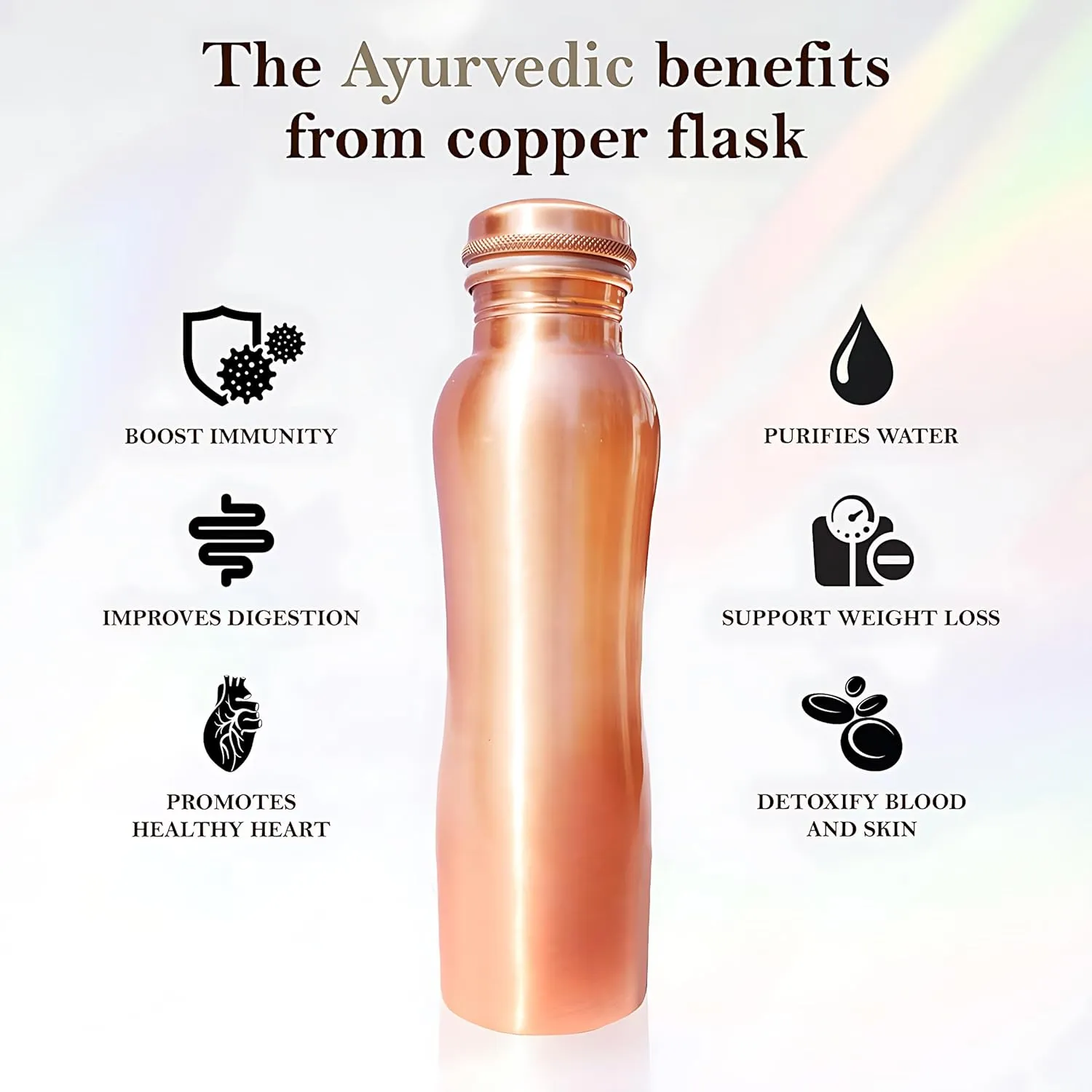 Matt Finish Copper Water Bottle Joint Less Leak Proof Ayurvedic Drinkware Copper Vessel for Sports, Gym, Outdoors, Yoga