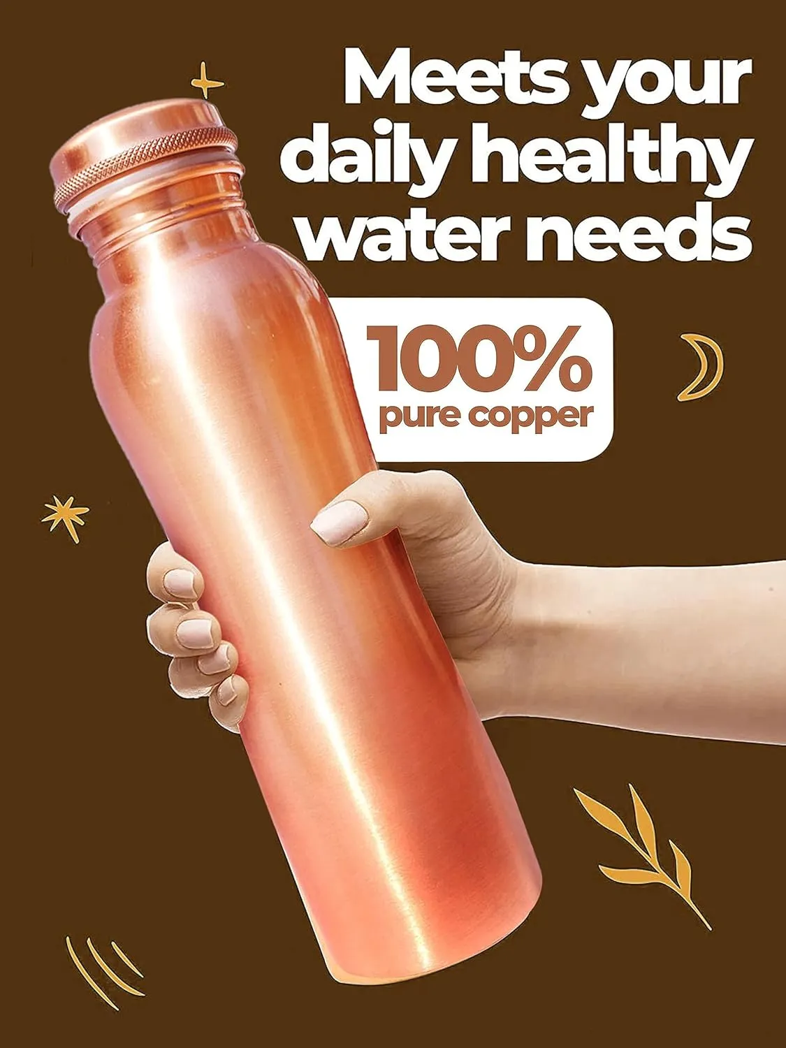 Matt Finish Copper Water Bottle Joint Less Leak Proof Ayurvedic Drinkware Copper Vessel for Sports, Gym, Outdoors, Yoga