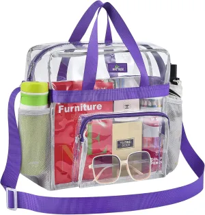 MAY TREE Clear Bag for Stadium Events 12×6×12 Clear Tote Lunch Bag with Reinforced Straps for Work and Sporting Events, Purple