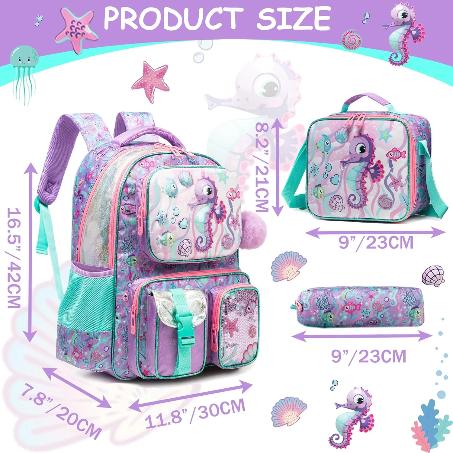 Meetbelify Backpacks for Girls Cute School Backpacks for Elementary Students Ages 8-10 Kids Aesthetic Travel Backpack Large Capacity Laptop Bookbag with Lunch Box 3 in 1 Backpack Set for Girls