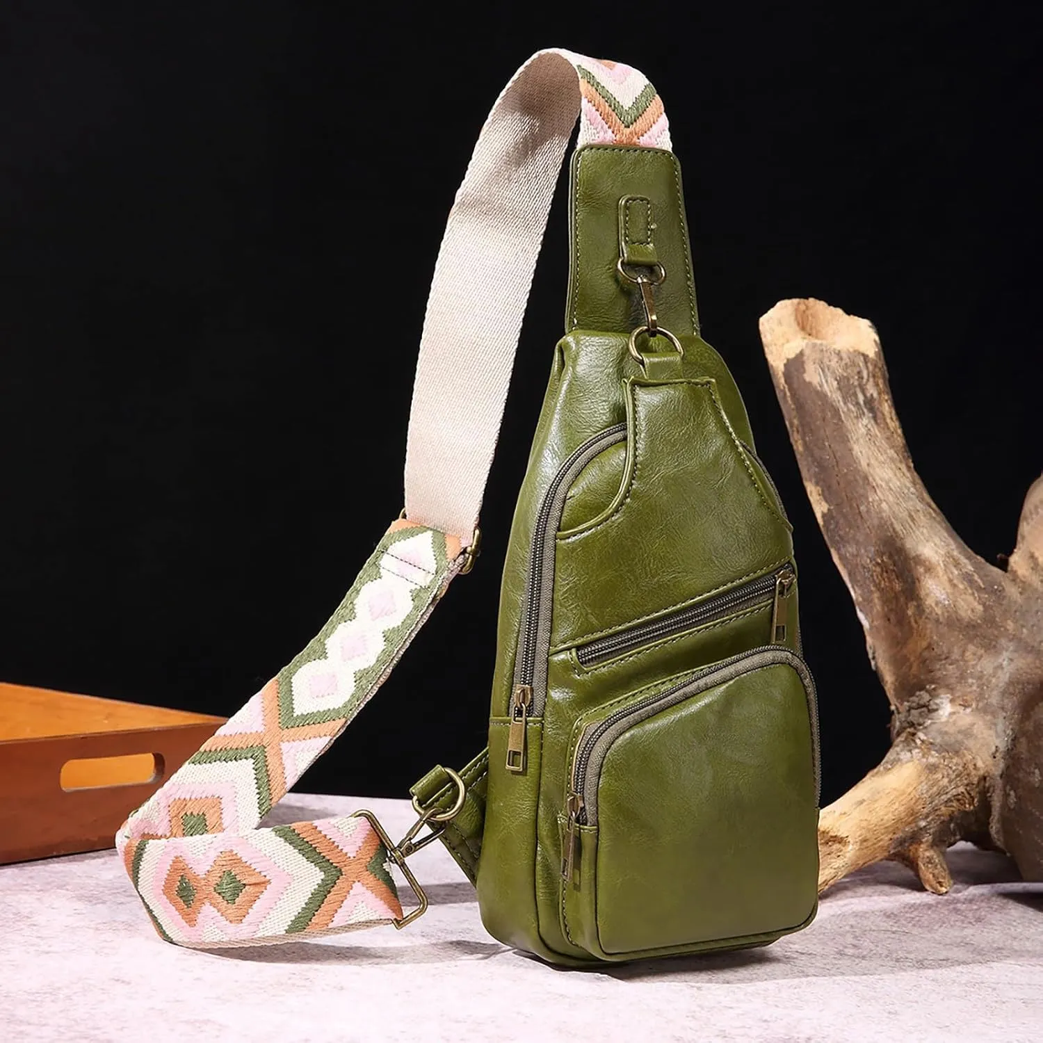 Messenger Briefcase Women Versatile Solid Color PU Ethnic Woven Strap Crossbody Bag Chest Bag