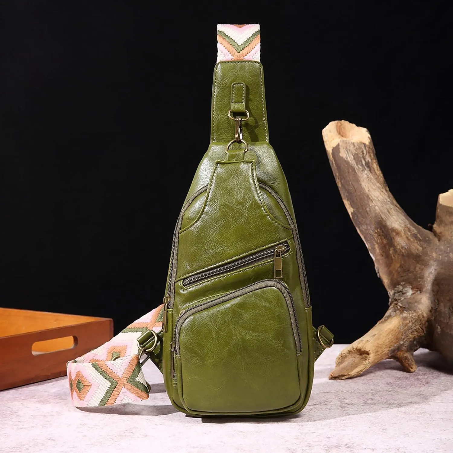 Messenger Briefcase Women Versatile Solid Color PU Ethnic Woven Strap Crossbody Bag Chest Bag