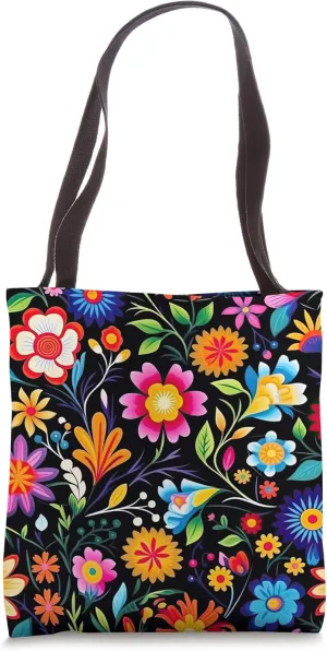 Mexican Boho Flower Pattern Tote Bag