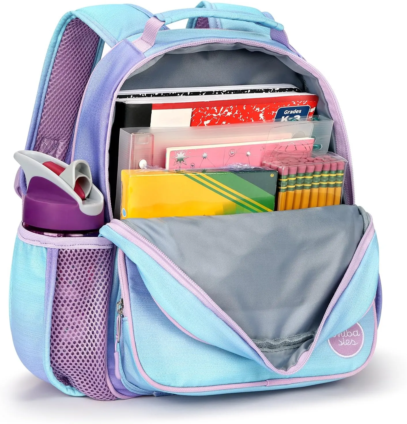 mibasies Girls Backpack 5-8: Glitter Kids Backpacks for Girls - Girl Bookbag for Elementary School - Fish Scale Purple