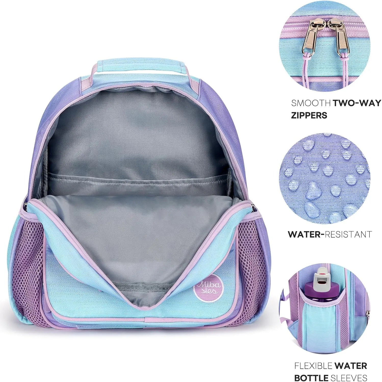 mibasies Girls Backpack 5-8: Glitter Kids Backpacks for Girls - Girl Bookbag for Elementary School - Fish Scale Purple