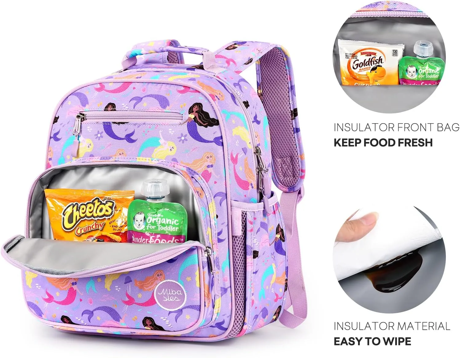 mibasies Kids Backpack for Girls: Girls Backpack 5-8 - Kindergarten Elementary School Bookbag for Girl - Mermaid Purple