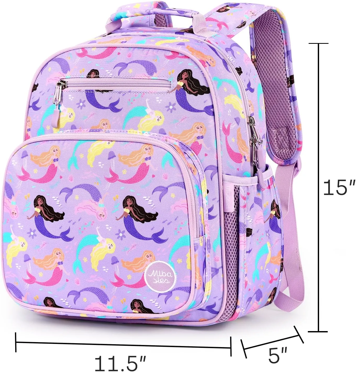 mibasies Kids Backpack for Girls: Girls Backpack 5-8 - Kindergarten Elementary School Bookbag for Girl - Mermaid Purple