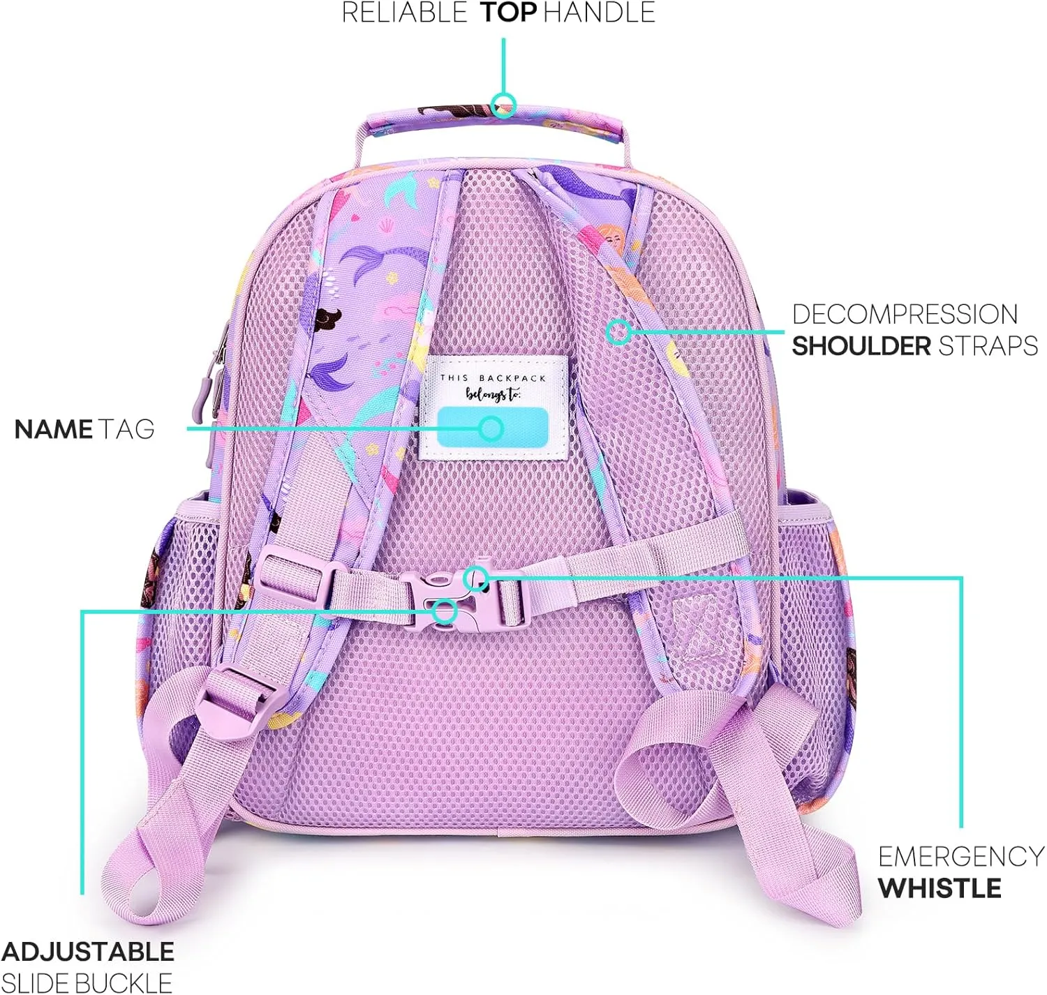 mibasies Kids Backpack for Girls: Girls Backpack 5-8 - Kindergarten Elementary School Bookbag for Girl - Mermaid Purple