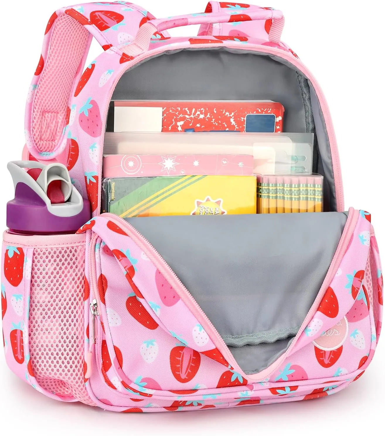 mibasies Toddler Backpack for Girls 2-4: Cute Kids Backpacks for Girls - Preschool Kindergarten Backpack - Assorted Strawberry Pink