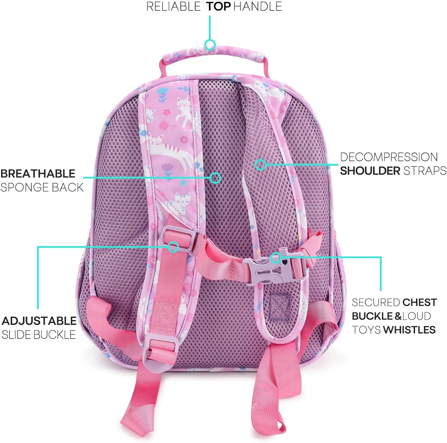 mibasies Toddler Backpack for Girls 2-4: Cute Kids Backpacks for Girls - Preschool Kindergarten Backpack - Flower Cat