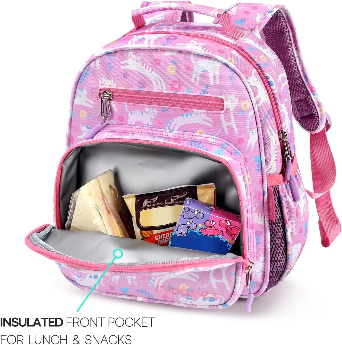 mibasies Toddler Backpack for Girls 2-4: Cute Kids Backpacks for Girls - Preschool Kindergarten Backpack - Flower Cat