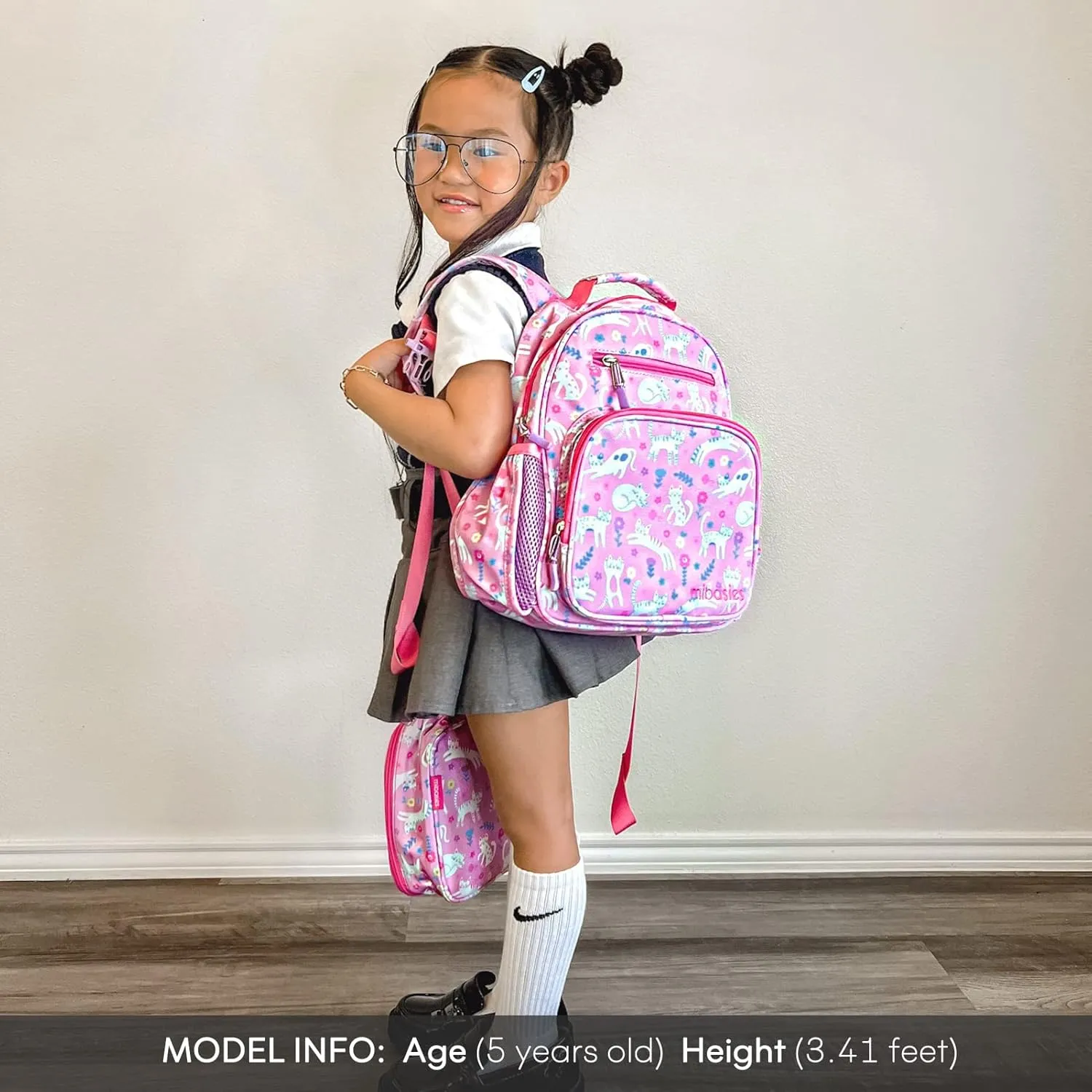 mibasies Toddler Backpack for Girls 2-4: Cute Kids Backpacks for Girls - Preschool Kindergarten Backpack - Flower Cat
