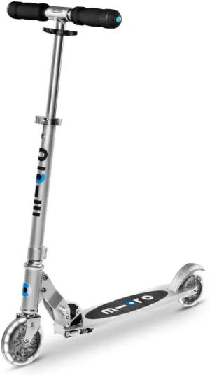 Micro Kickboard- Sprite LED - 2 Wheeled Kick Scooter Ages 6 , fold-to-Carry, Lightweight, Portable Scooter with Motion-Activated Light-up Wheels (Silver)