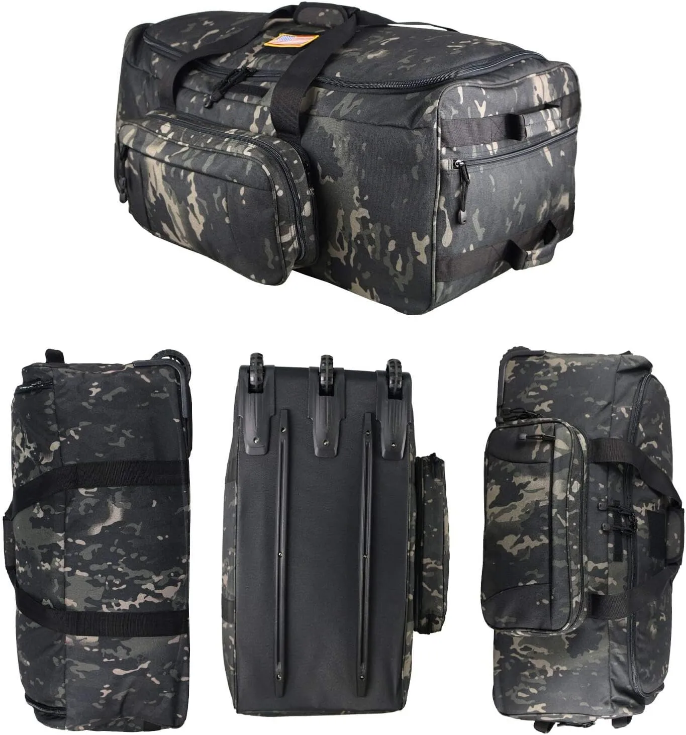 Military Wheeled Deployment Bag Large Tactical Heavy Duty Duffel Bag for Camping Hiking (Black Camo)
