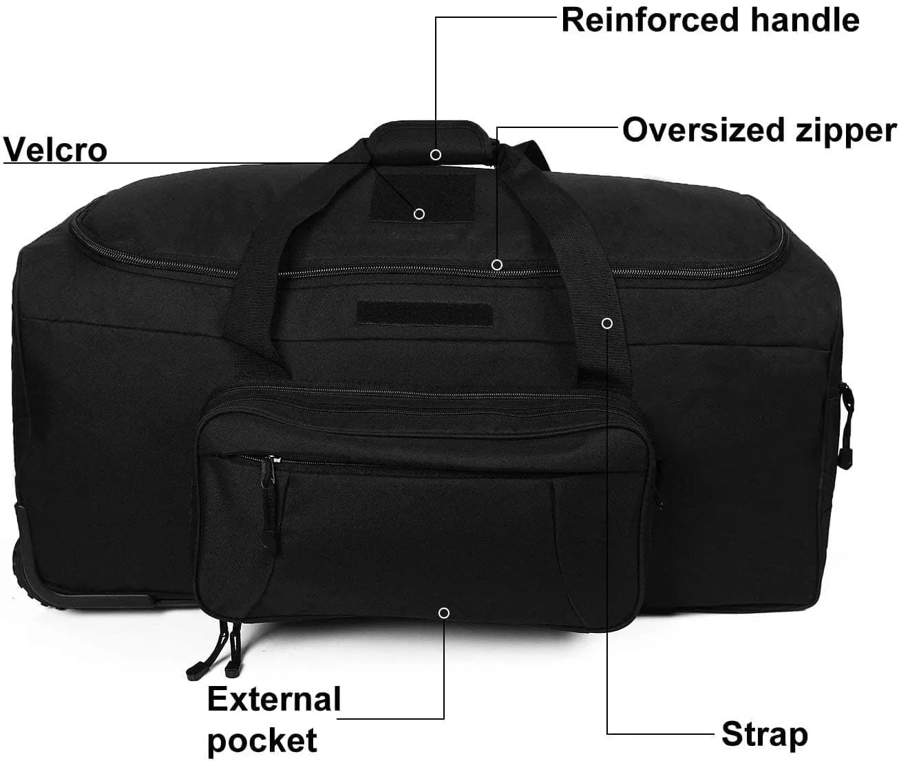 Military Wheeled Deployment Bag Large Tactical Heavy Duty Duffel Bag for Camping Hiking (Black)