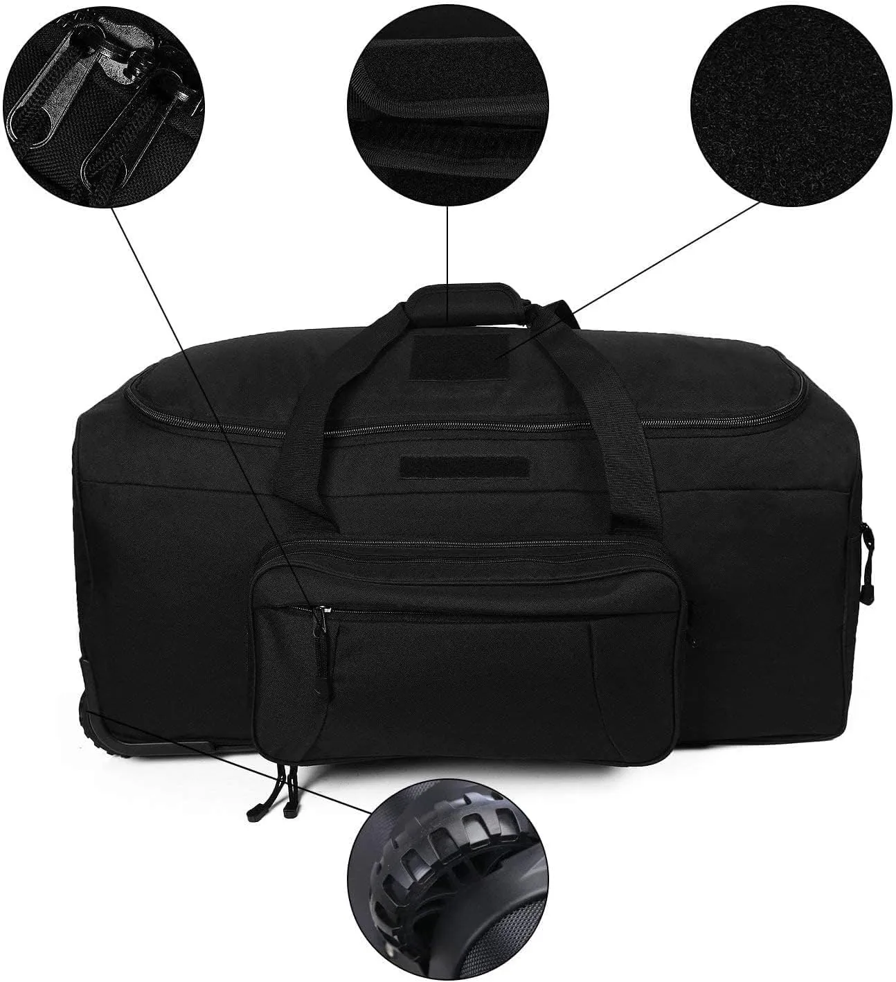 Military Wheeled Deployment Bag Large Tactical Heavy Duty Duffel Bag for Camping Hiking (Black)