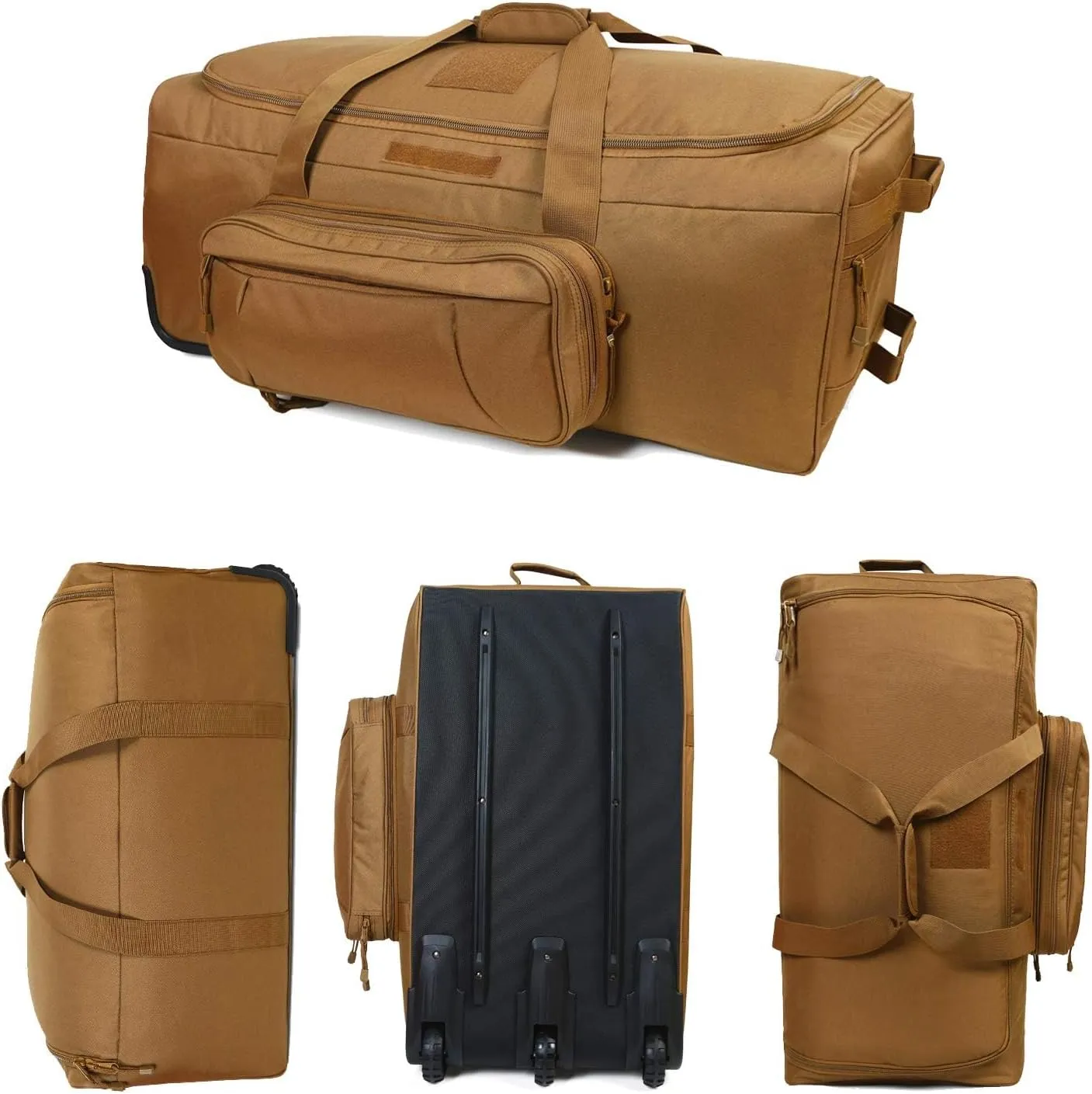 Military Wheeled Deployment Bag Tactical Heavy Duty Duffel Bag for Hiking Camping (Tan)