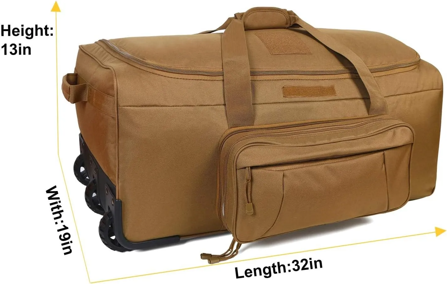 Military Wheeled Deployment Bag Tactical Heavy Duty Duffel Bag for Hiking Camping (Tan)
