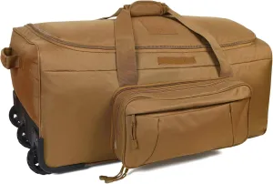Military Wheeled Deployment Bag Tactical Heavy Duty Duffel Bag for Hiking Camping (Tan)