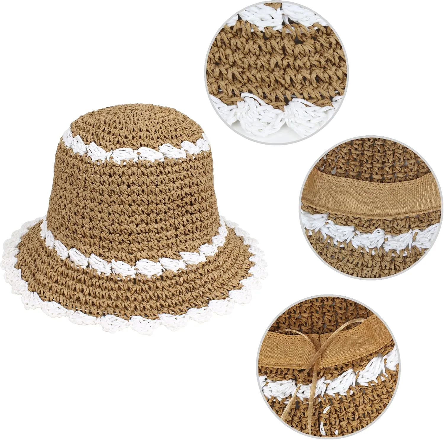 Minache Foldable Wide Brim Colorful Crochet Straw Hat Outdoor Visor Hat for Women Girl