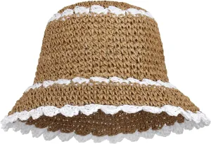 Minache Foldable Wide Brim Colorful Crochet Straw Hat Outdoor Visor Hat for Women Girl
