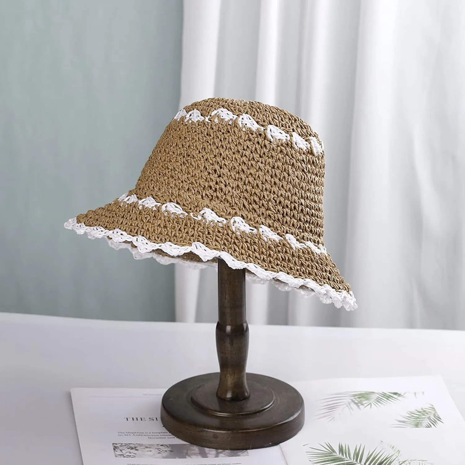 Minache Foldable Wide Brim Colorful Crochet Straw Hat Outdoor Visor Hat for Women Girl