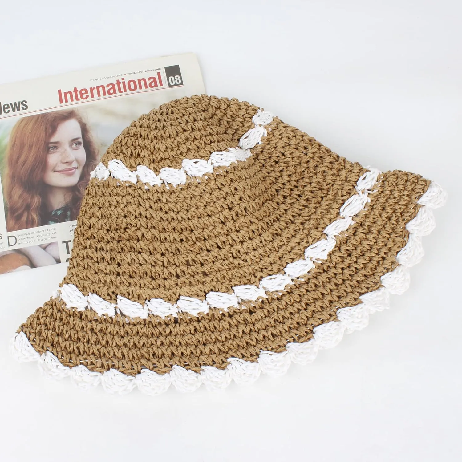 Minache Foldable Wide Brim Colorful Crochet Straw Hat Outdoor Visor Hat for Women Girl