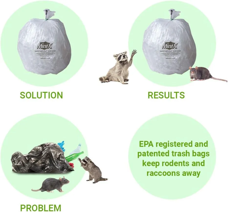 Mint-X Rodent Repellent Trash Bags, 1.3 Mil, Flat Seal, 58" Height x 38" Length, Clear (Pack of 100) (MX3858XHC)