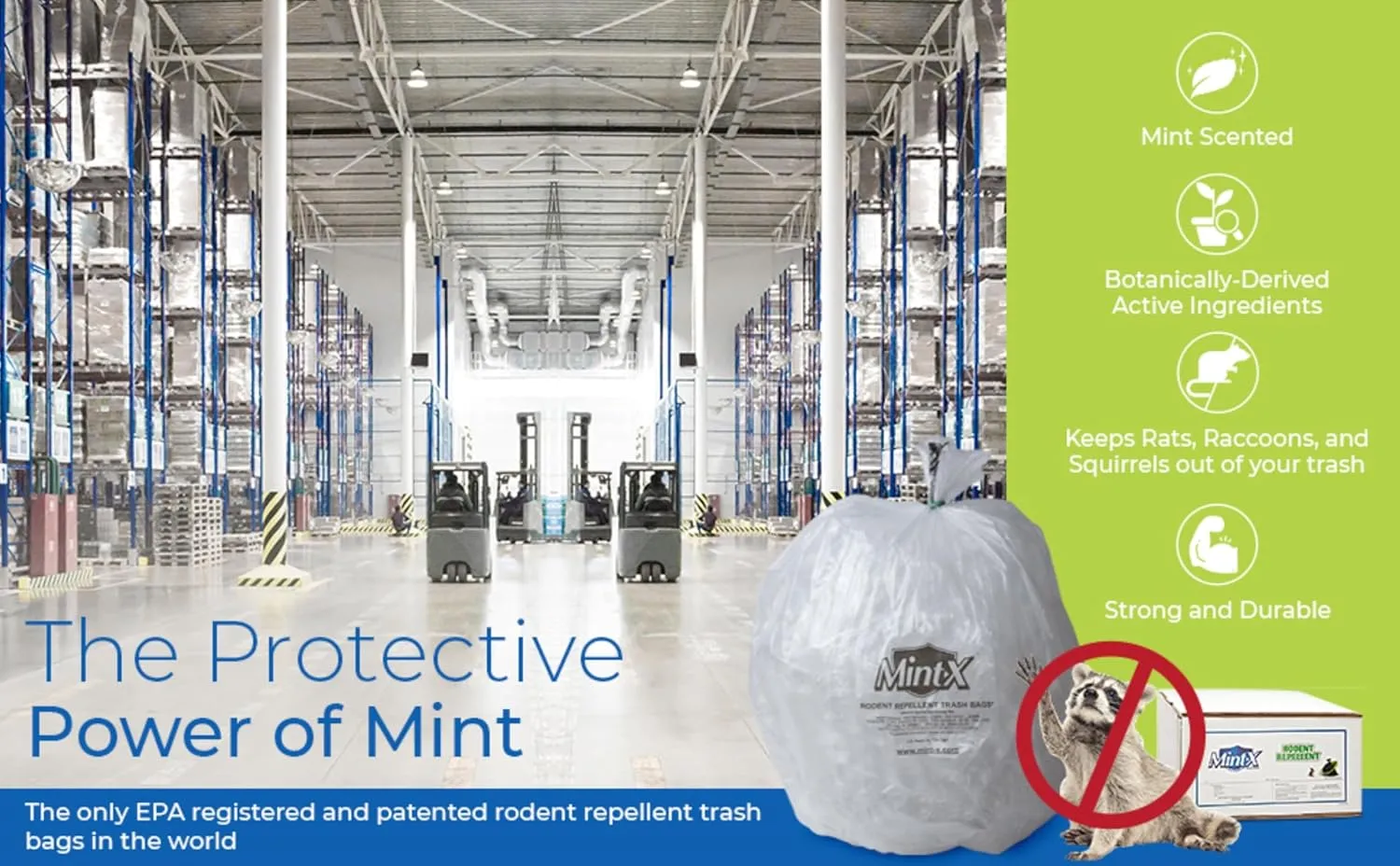 Mint-X Rodent Repellent Trash Bags, 1.3 Mil, Flat Seal, 58" Height x 38" Length, Clear (Pack of 100) (MX3858XHC)