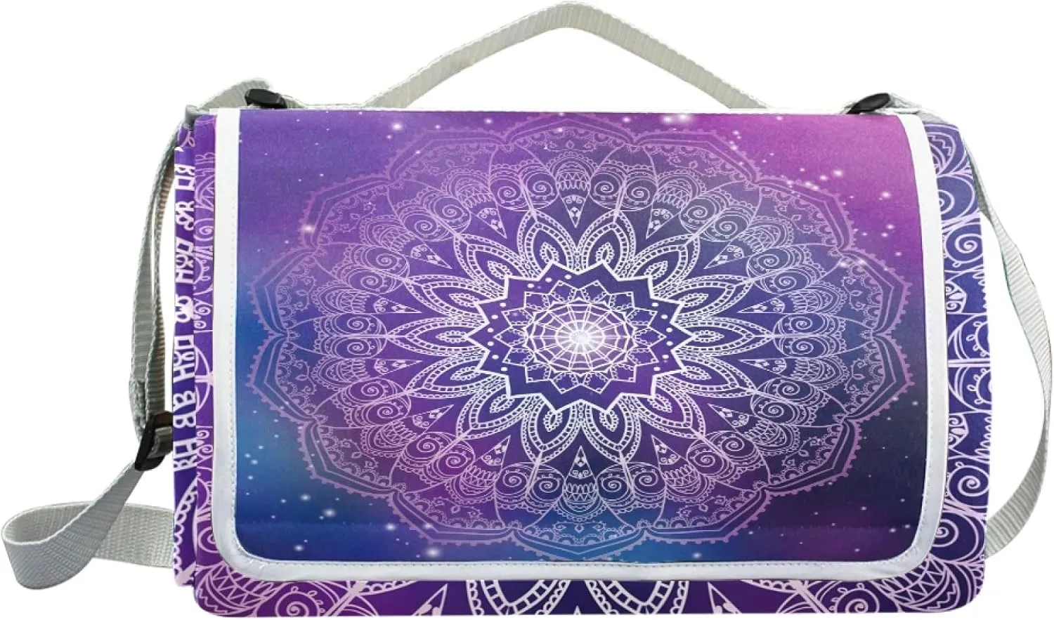 MNSRUU Picnic Blanket Waterproof Foldable, Mandala with Galaxy Large Outdoor Picnic Blanket Beach Blankets Camping Blanket Travel Mat, Shoulder Strap Tote, Rectangle 57x59in