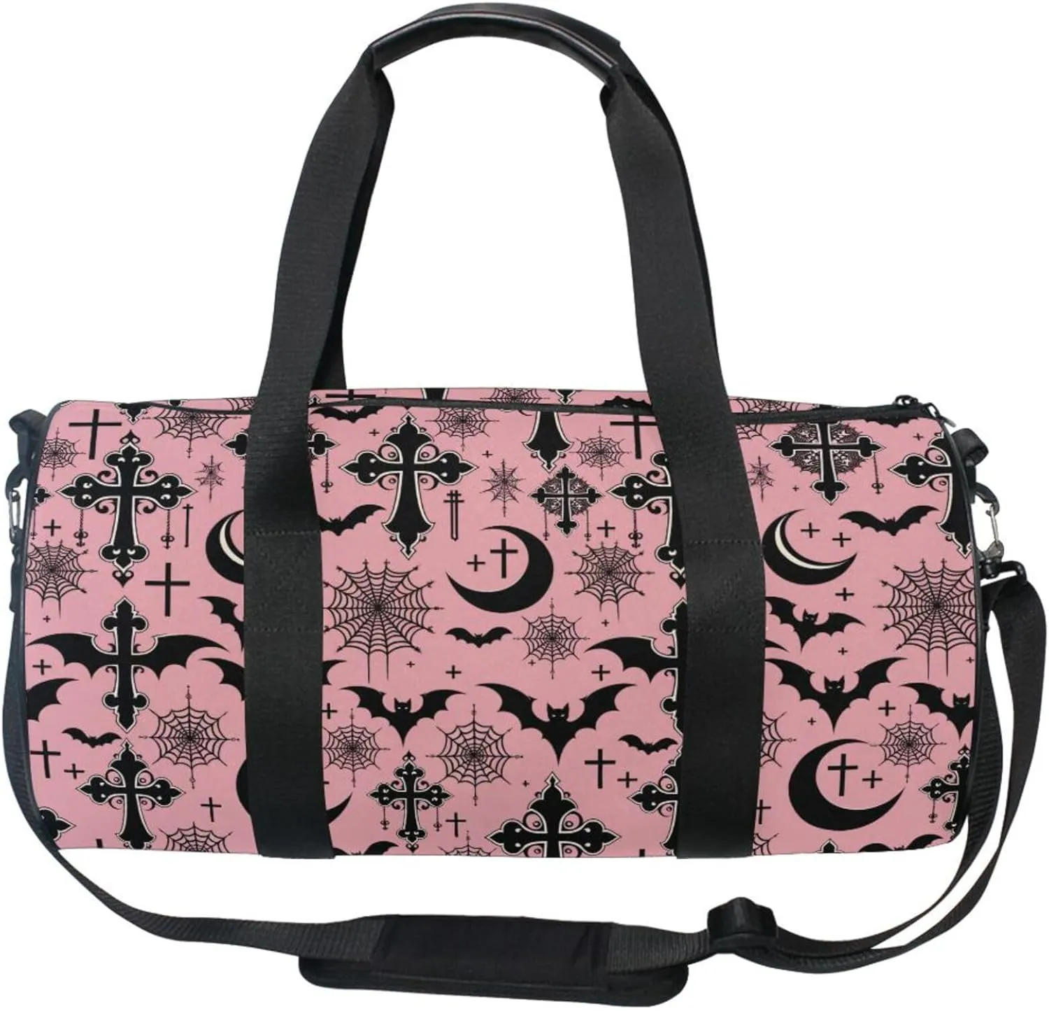 MNSRUU Sports Duffel Bags, Black Gothic Moon Spider Webs and Bats Athletic Gym Bag Overnight Workout Travel Tote Luggage for Men Women Yoga