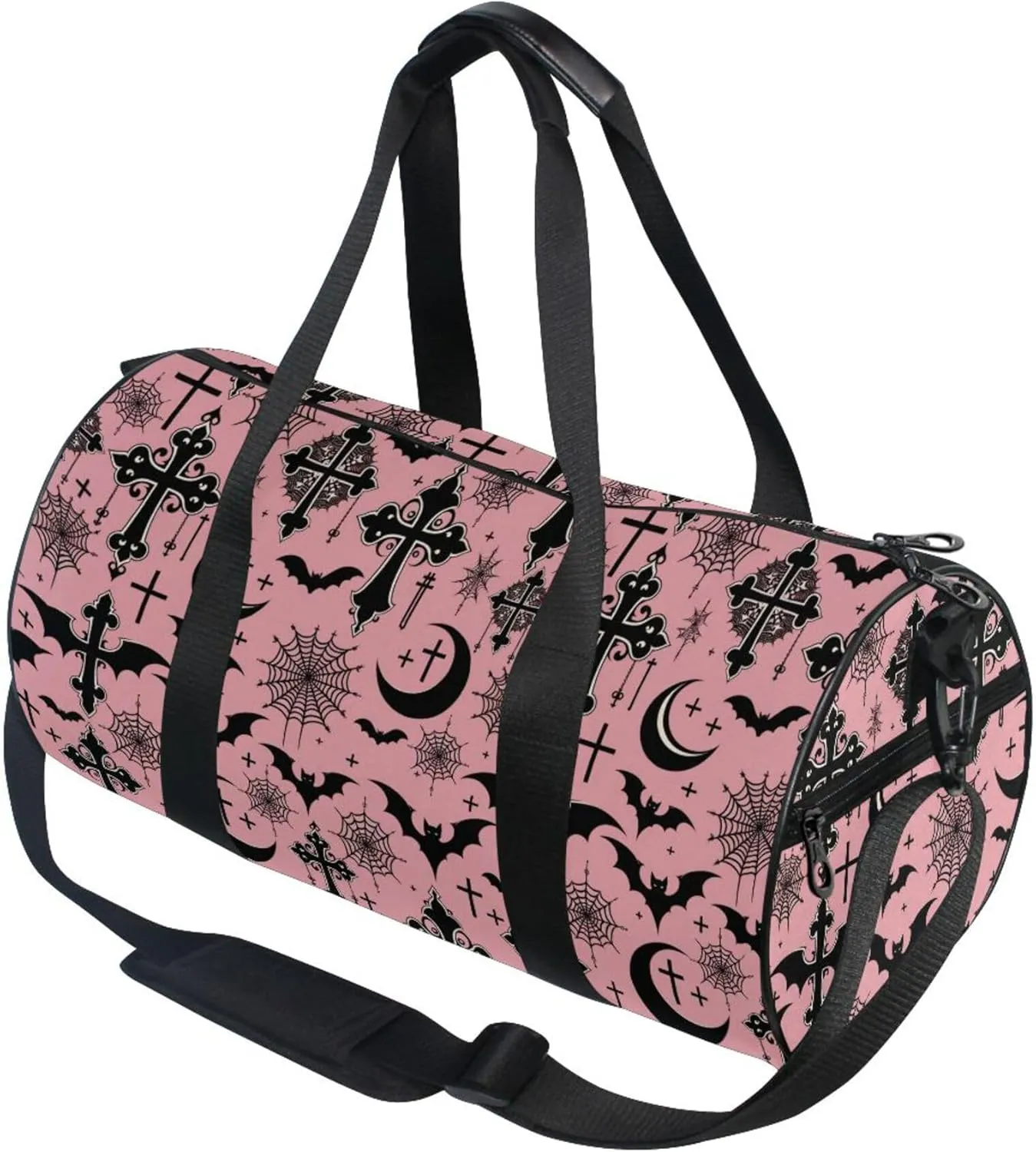 MNSRUU Sports Duffel Bags, Black Gothic Moon Spider Webs and Bats Athletic Gym Bag Overnight Workout Travel Tote Luggage for Men Women Yoga