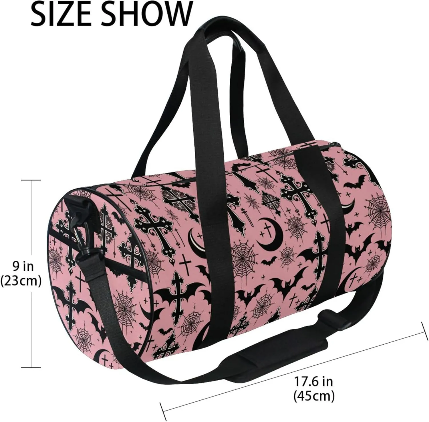 MNSRUU Sports Duffel Bags, Black Gothic Moon Spider Webs and Bats Athletic Gym Bag Overnight Workout Travel Tote Luggage for Men Women Yoga