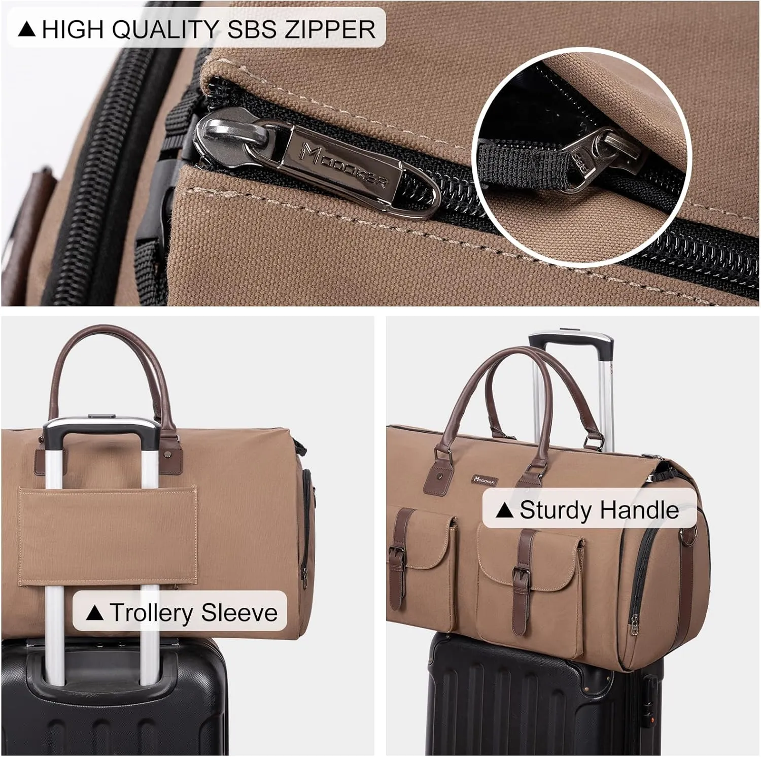 Modoker Garment Convertible Weekender Bag,Carry on Canvas Garment Duffle Bag Heavy Duty Overnight Bags for Men Women