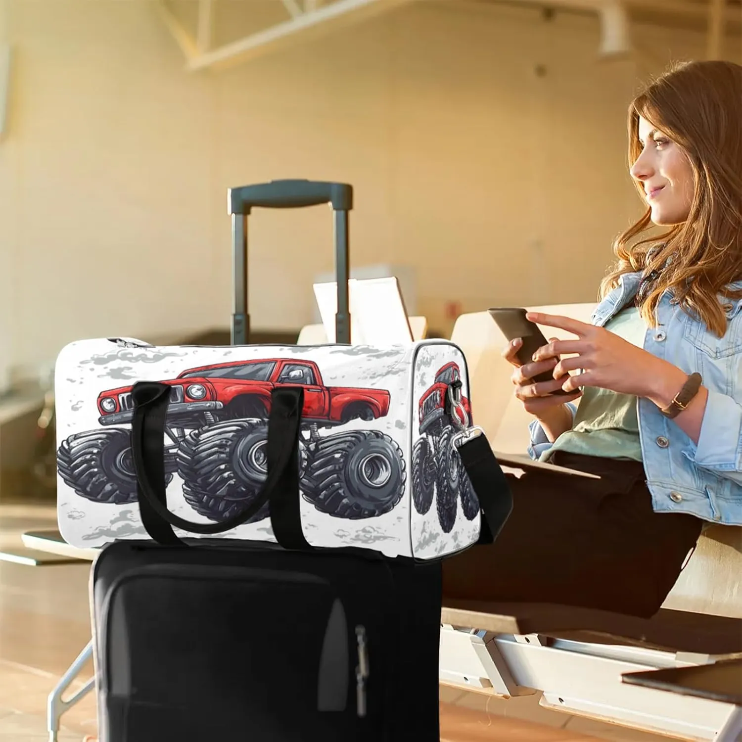Monster Truck Duffle Bag for Travel, Overnight Weekend Gym Carry On Luggage Bag, Cartoon Car Travel Duffel Bag for Men Women