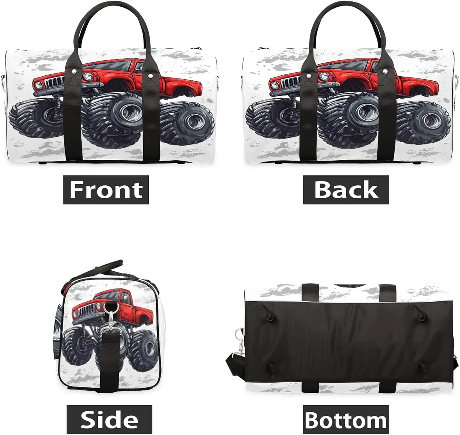 Monster Truck Duffle Bag for Travel, Overnight Weekend Gym Carry On Luggage Bag, Cartoon Car Travel Duffel Bag for Men Women