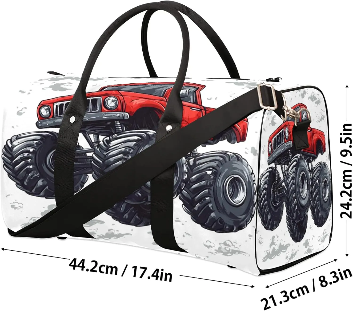 Monster Truck Duffle Bag for Travel, Overnight Weekend Gym Carry On Luggage Bag, Cartoon Car Travel Duffel Bag for Men Women