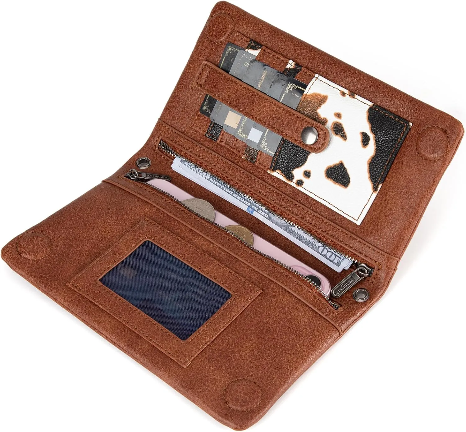 Montana West Wrangler Womens Wristlet Wallet RFID Blocking Bifold Clutch Credit Card Holder Purse with Crossbody Strap