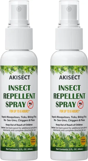 Mosquito Repellent Spray for Body, Bug Spray Travel Size, Plant-Based, DEET-Free, Insect Repellent for Skin 2 Fl Oz (2 Pack)