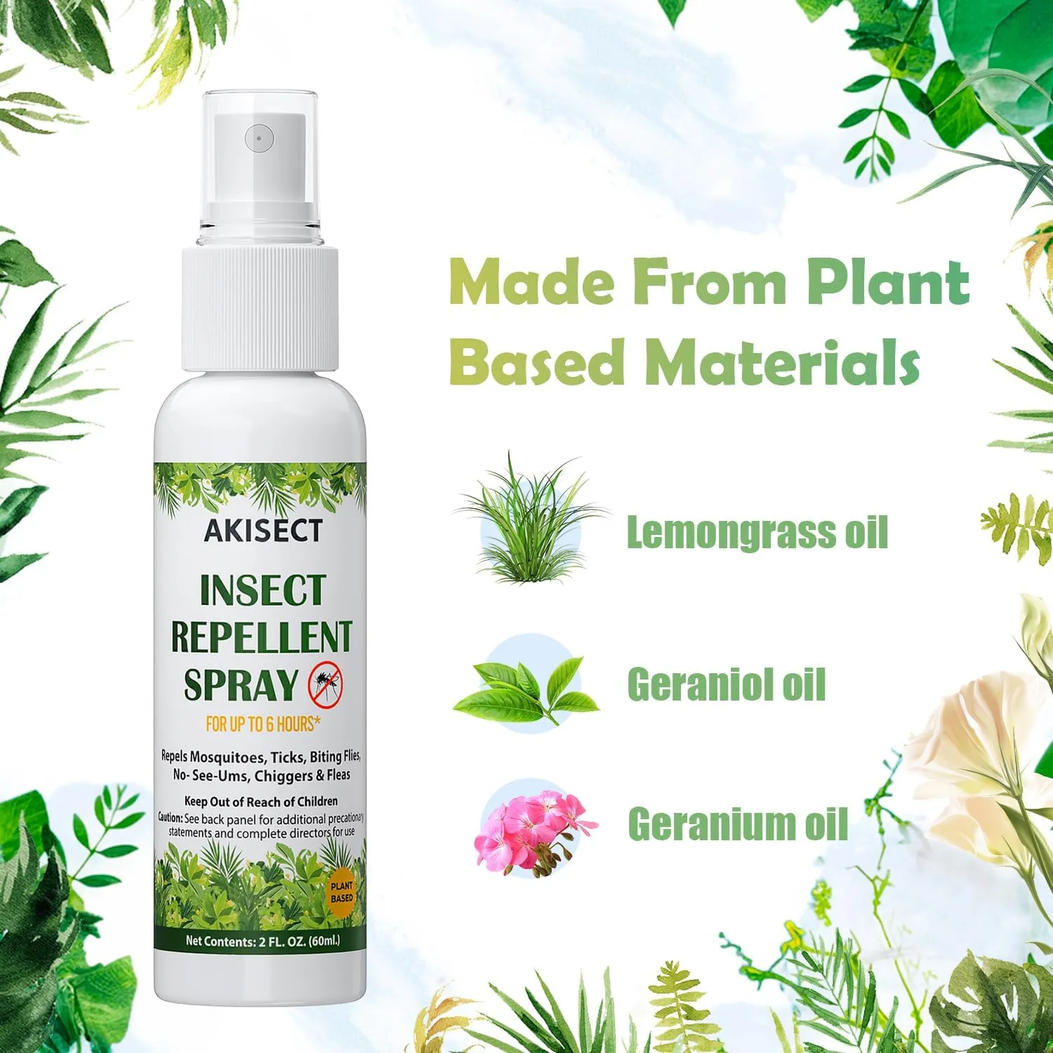 Mosquito Repellent Spray for Body, Bug Spray Travel Size, Plant-Based, DEET-Free, Insect Repellent for Skin 2 Fl Oz (2 Pack)