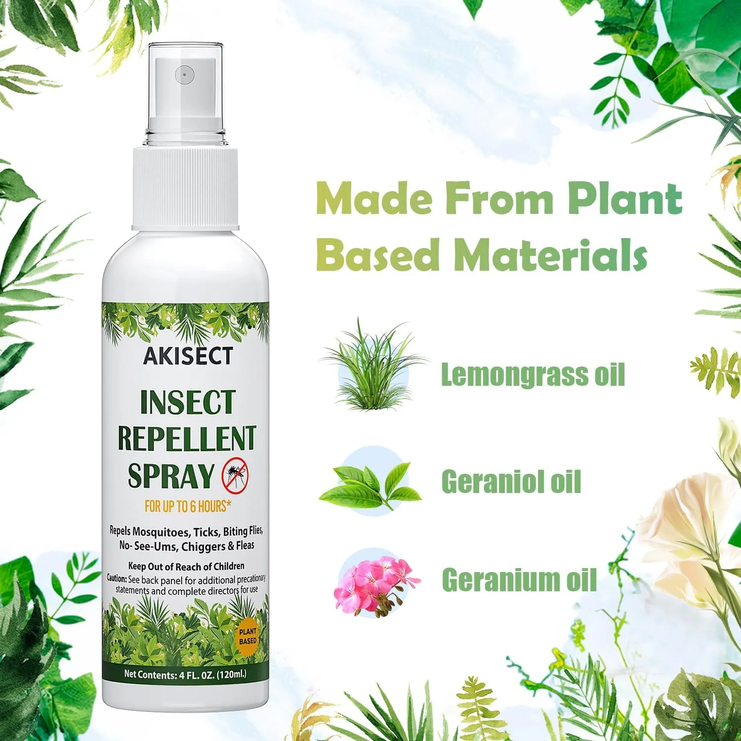 Mosquito Repellent Spray for Body, Bug Spray Travel Size, Plant-Based, DEET-Free, Insect Repellent for Skin 4 Fl Oz (2 Pack)