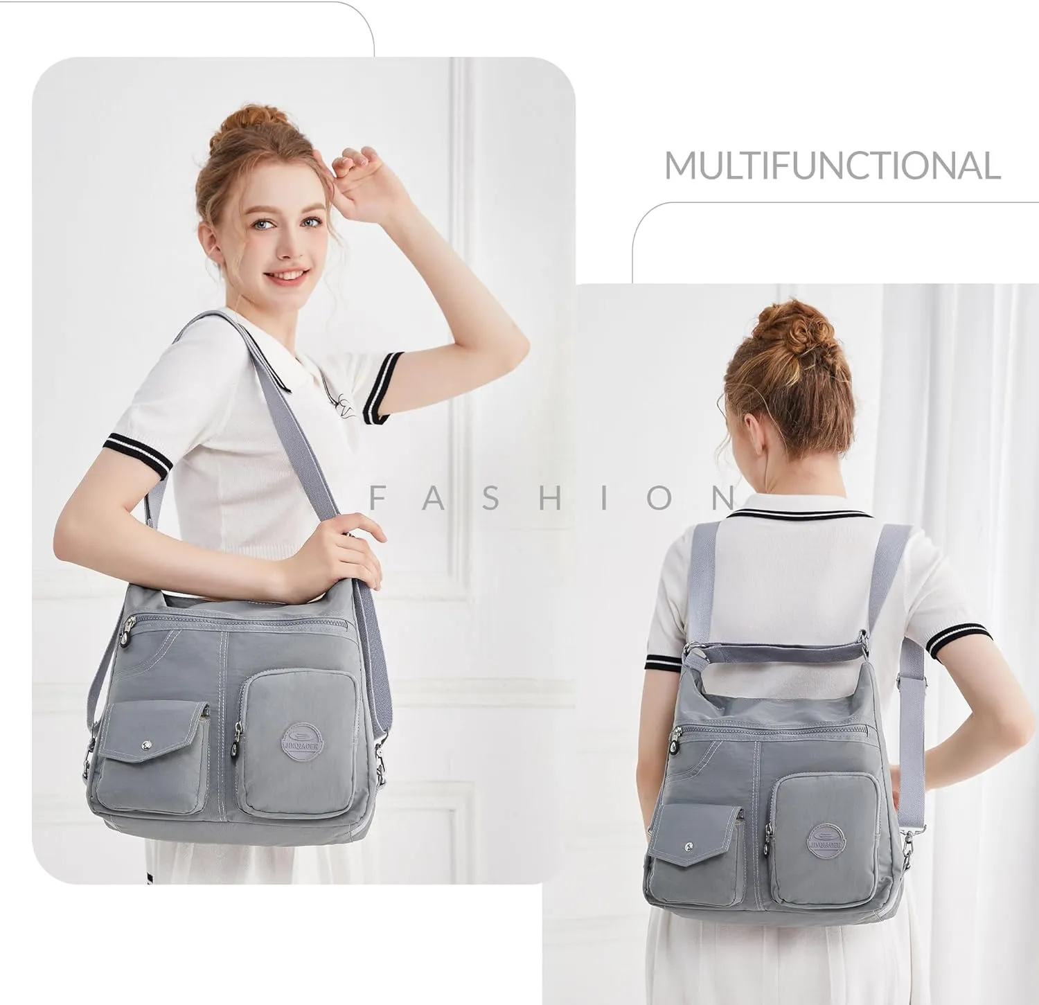 Multipurpose Hobo Purse for Women with Antitheft RFID, Waterproof Nylon Crossbody Bag Shoulder Handbag, Convertible Backpack