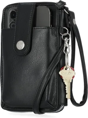 Mundi Jacqui RFID Blocking Crossbody Wallet Bag for Women, Compact Travel Size Cell Phone Holder Purse Vegan Leather, Black