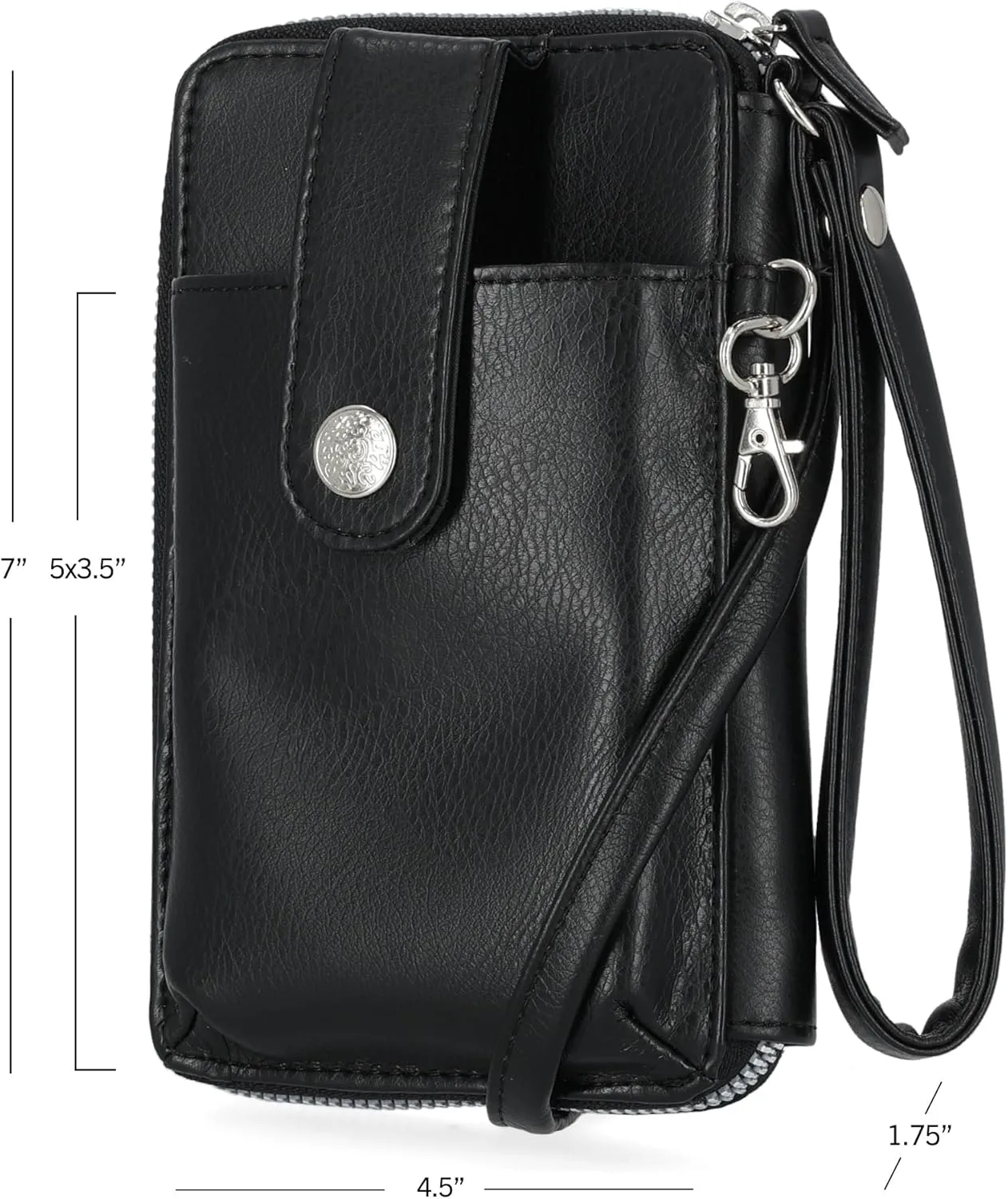 Mundi Jacqui RFID Blocking Crossbody Wallet Bag for Women, Compact Travel Size Cell Phone Holder Purse Vegan Leather, Black