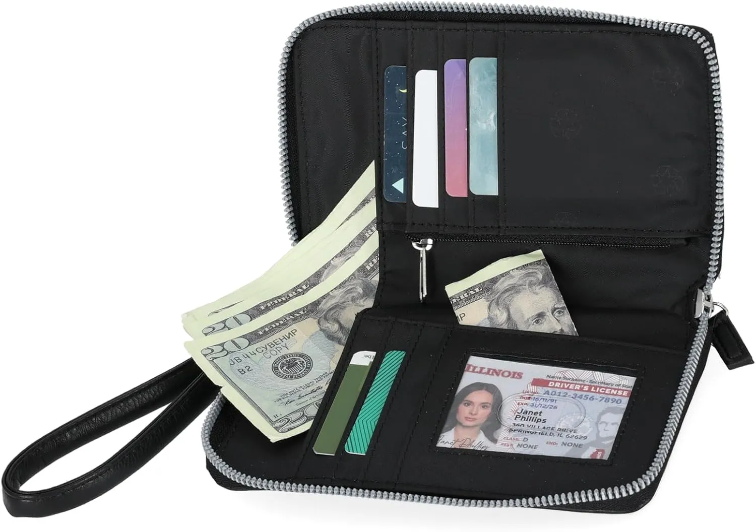 Mundi Jacqui RFID Blocking Crossbody Wallet Bag for Women, Compact Travel Size Cell Phone Holder Purse Vegan Leather, Black