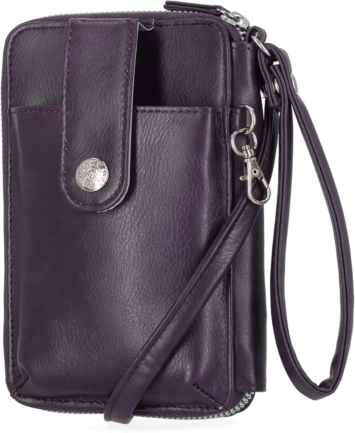 Mundi Jacqui RFID Blocking Crossbody Wallet Bag for Women, Compact Travel Size Cell Phone Holder Purse Vegan Leather, Purple