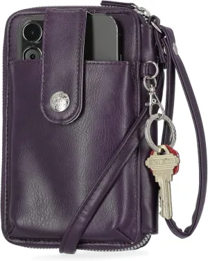 Mundi Jacqui RFID Blocking Crossbody Wallet Bag for Women, Compact Travel Size Cell Phone Holder Purse Vegan Leather, Purple